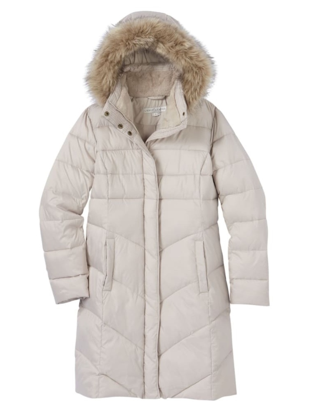 Larry Mahan Cream Quilted Puffer Coat with Faux Fur Trim
